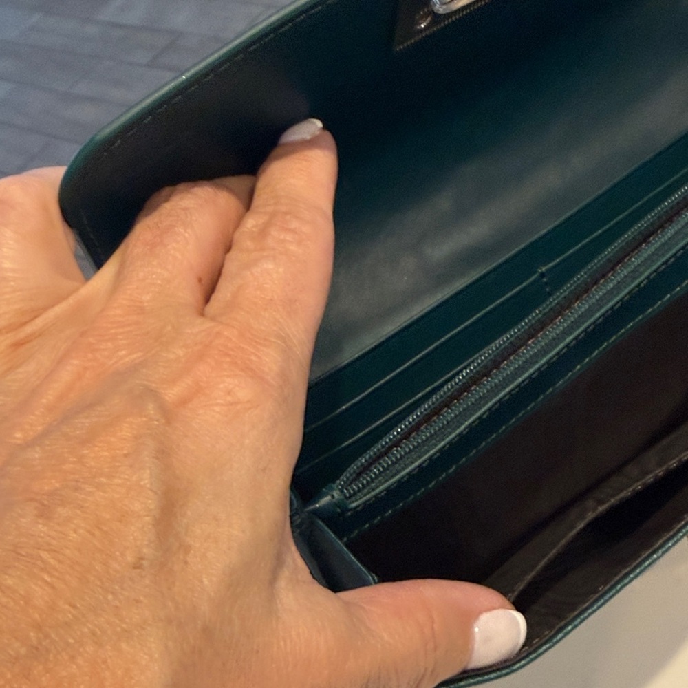 Furla Teal Clutch with Gold Chain - Picture 8 of 9